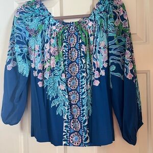 Lilly Pulitzer Blue Floral Blouse